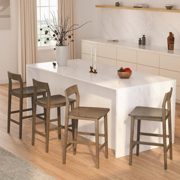 Basics Bar Stools Set of 4, Farmhouse 25" Counter Height Stools with Solid Wood Legs & Back, Mid Century Modern