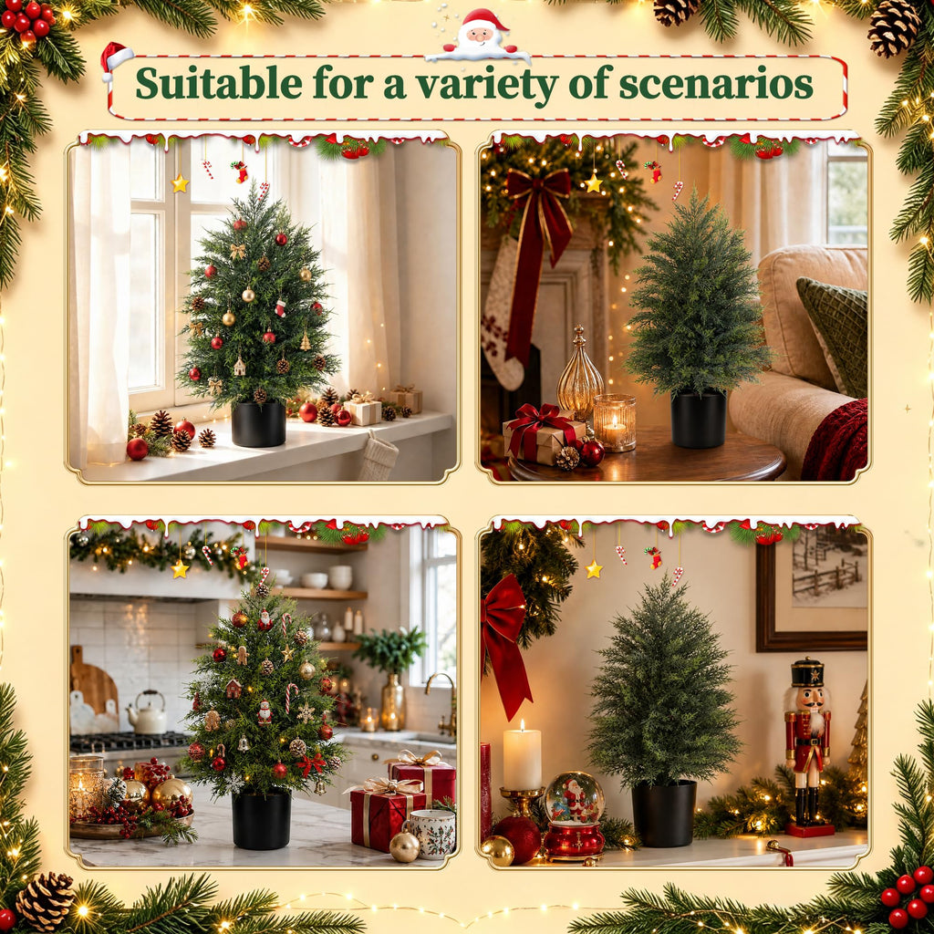 2 Pack 2FT Artificial Topiary Cedar Trees for Outdoor Front Porch