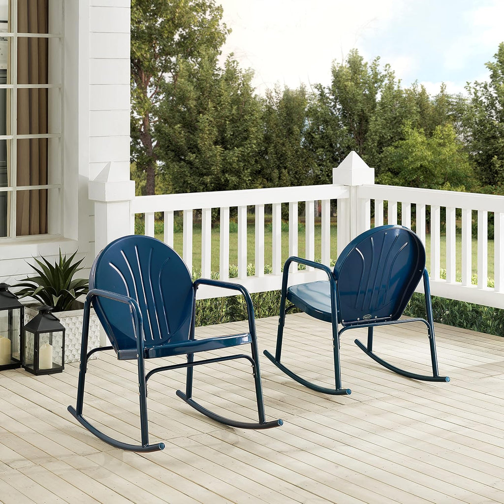 Griffith Retro Metal Outdoor Rocking Chairs, Set of 2, for Porch, Deck, Balcony, Backyard, Navy Gloss