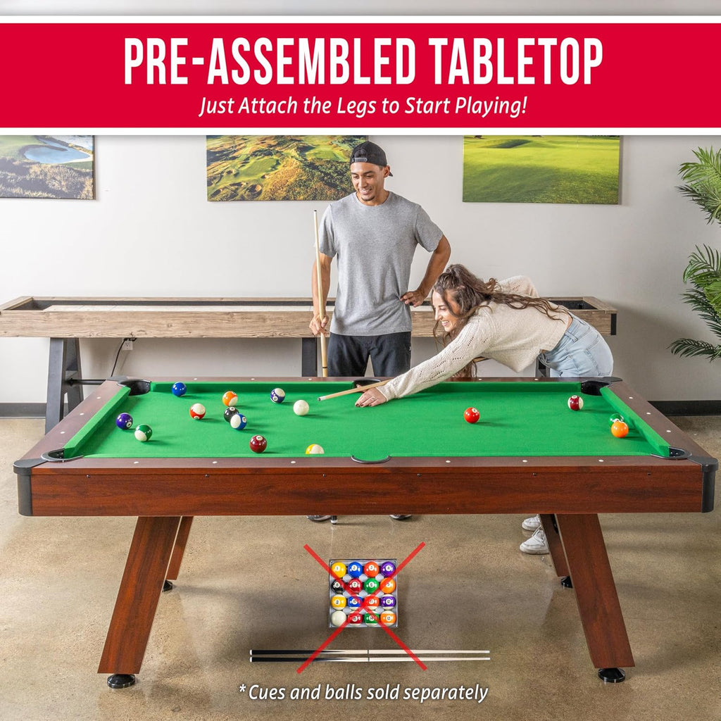 7 and 8 ft Pool Tables with Wood Finish - Gray, Black, or Green Felt - Billiards Game Room Table for Adults & Family