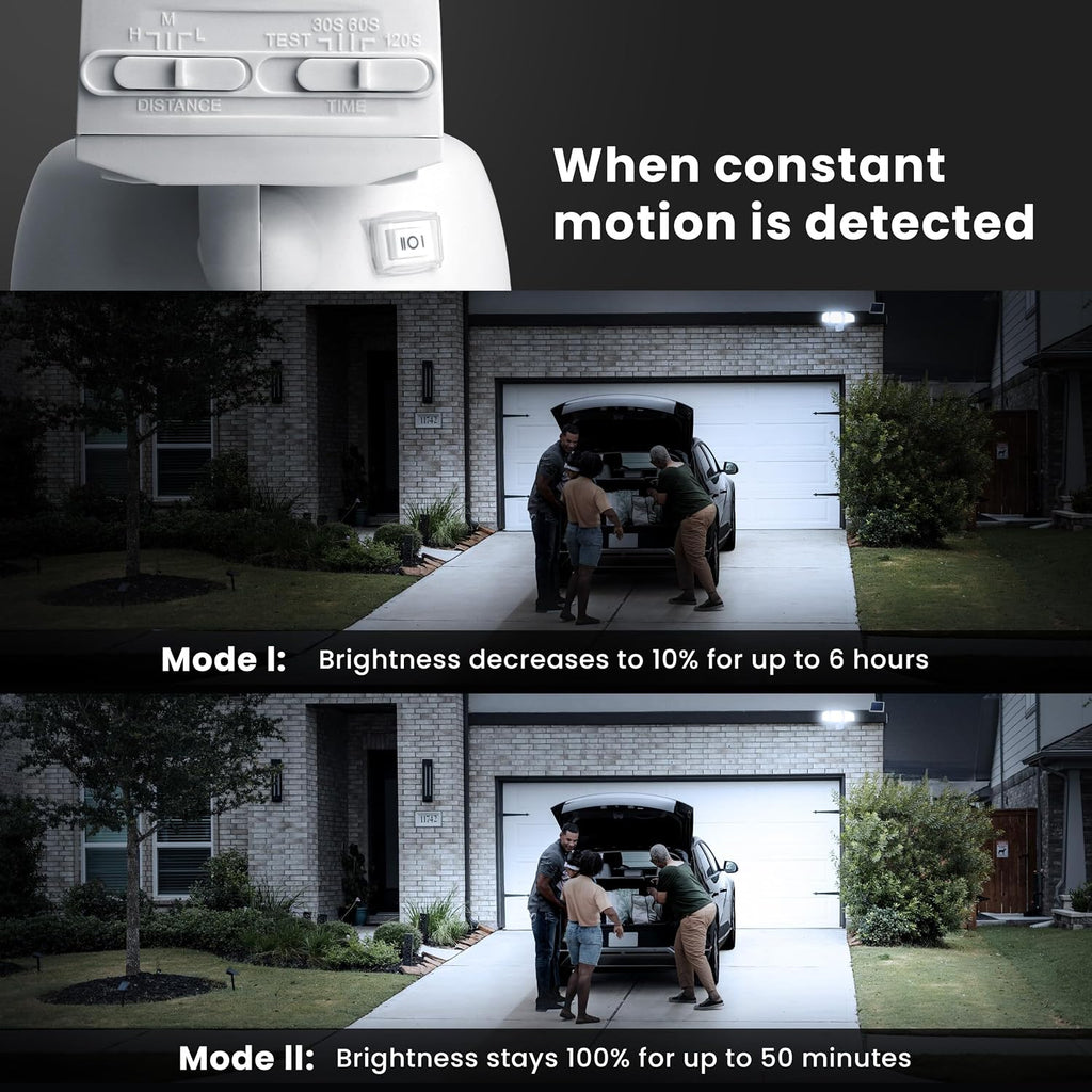 Outdoor LED Triple Head Solar Security Flood Lights with Motion Sensor, Dusk-to-Dawn Sensor, 3000 Lumens Floodlight