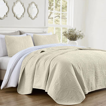 3-piece Oversized Bedspread Coverlet Set (Ivory)