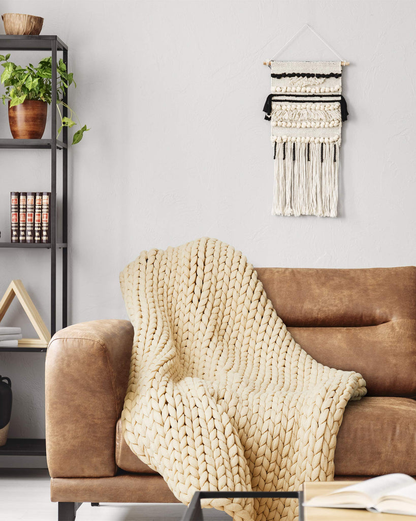 Chunky Knit Cream Throw Blanket, 50" x 40"