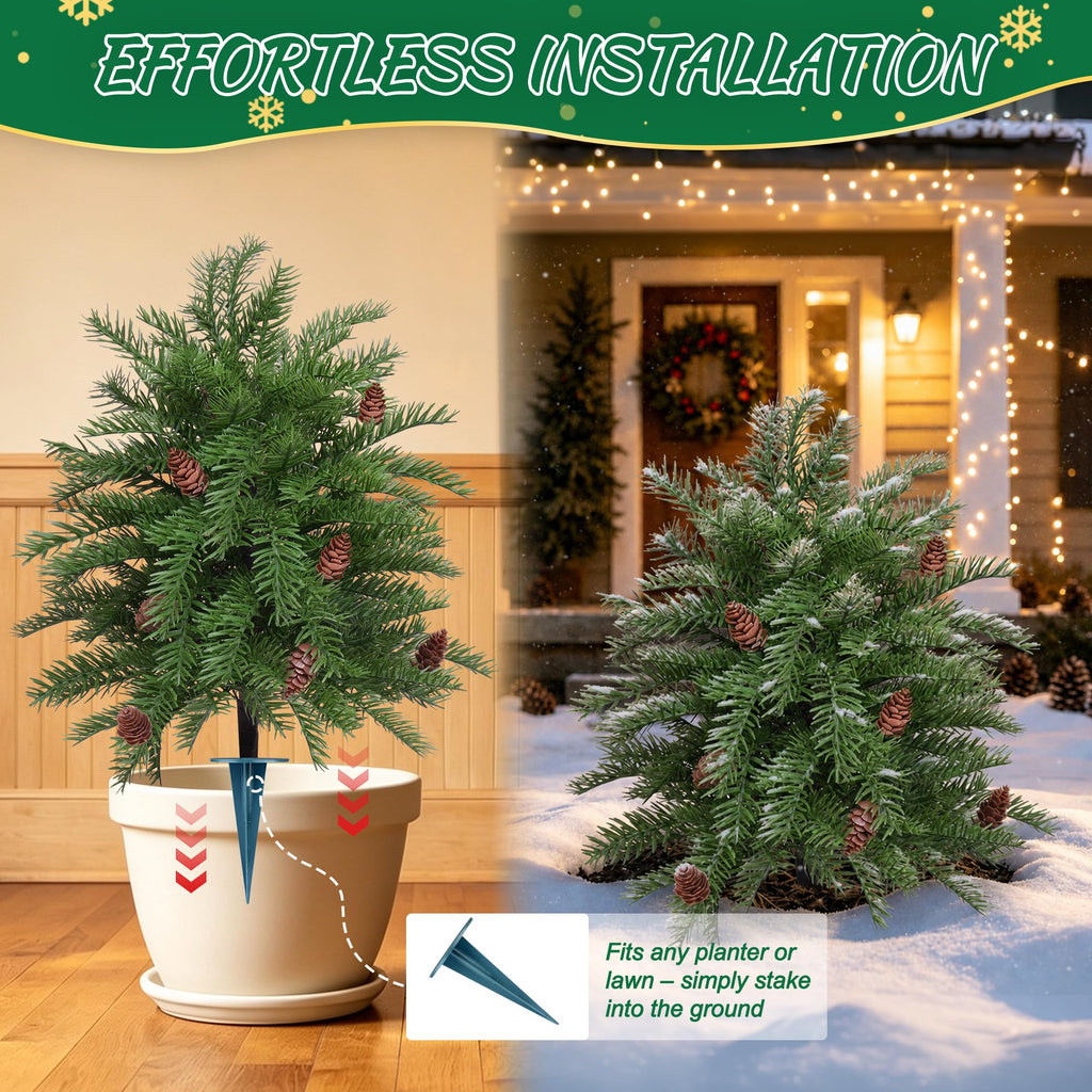 2 Pack Artificial Cedar Topiary Ball Trees with Ground Spike, 24"