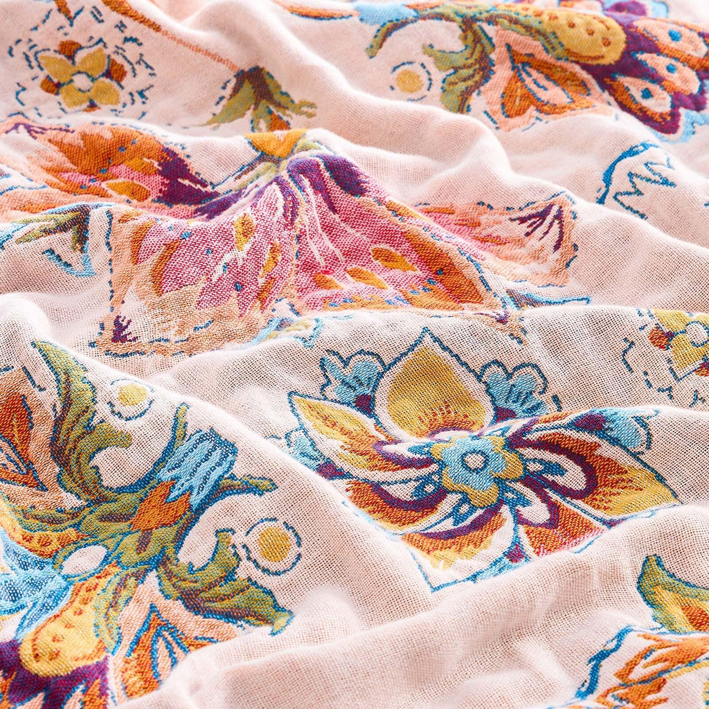 Boho Throw Blanket for Bed, 100% Cotton Soft Rustic Quilt Fall Blanket, 90"x98" Floral Printed Farmhouse Decor Bed