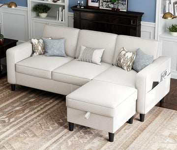 Sectional Couches for Living Room Convertible 3 Seater Sofas 78" L Shaped Couch with Removable Storage Ottoman Modern