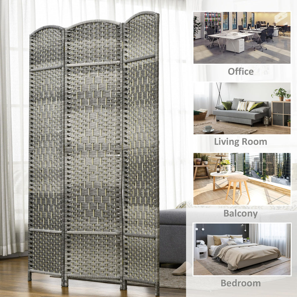 3 Panel Room Divider 6 Ft Privacy Screen Hand-Woven Mixed Gray