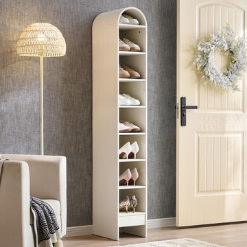 67" Tall Arched Shoe Storage Cabinet, 8 Tiers Shoe Rack-Antique White