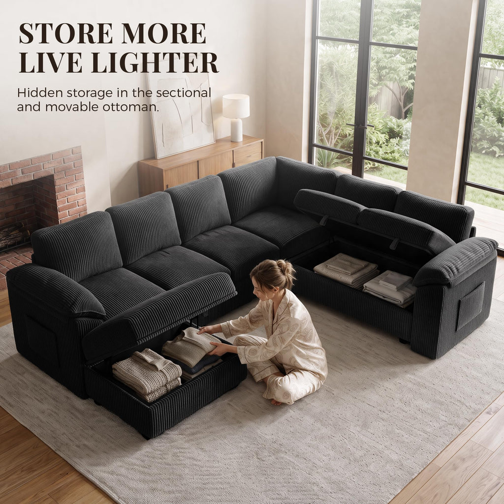 108'' Sectional Couches, Sectional Sleeper, Black