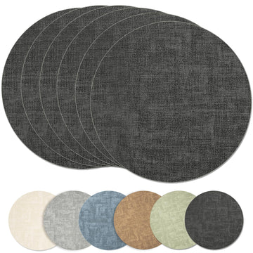 Faux Leather Round Placemats Set of 6, 13.8 inch, Dark Grey