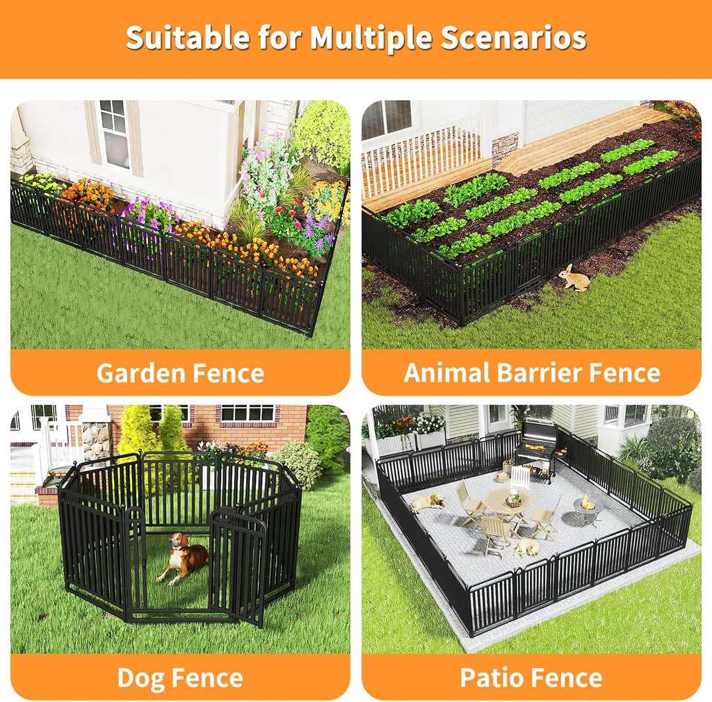 Thickened Metal Tube Garden Fence, Animal Barrier Fence with Low Threshold Gate, 32in(H) 8 Panels Rustproof Garden