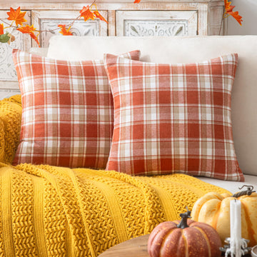 Fall Plaid Orange Light Throw Pillow Covers 20x20 Inch Set of 2