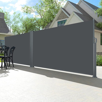 276"x71" Retractable Double Side Awning Patio Privacy Screen, Grey | Patio Folding Privacy Divider,Full Aluminum