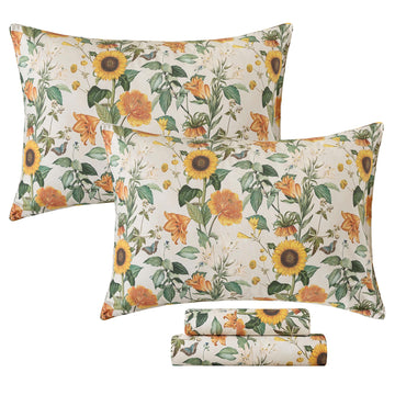 Sunflower Sheets Set Twin Vintage Butterfly Floral Bedding Cottagecore Lily Botanical Sheets Shabby Floral Farmhouse