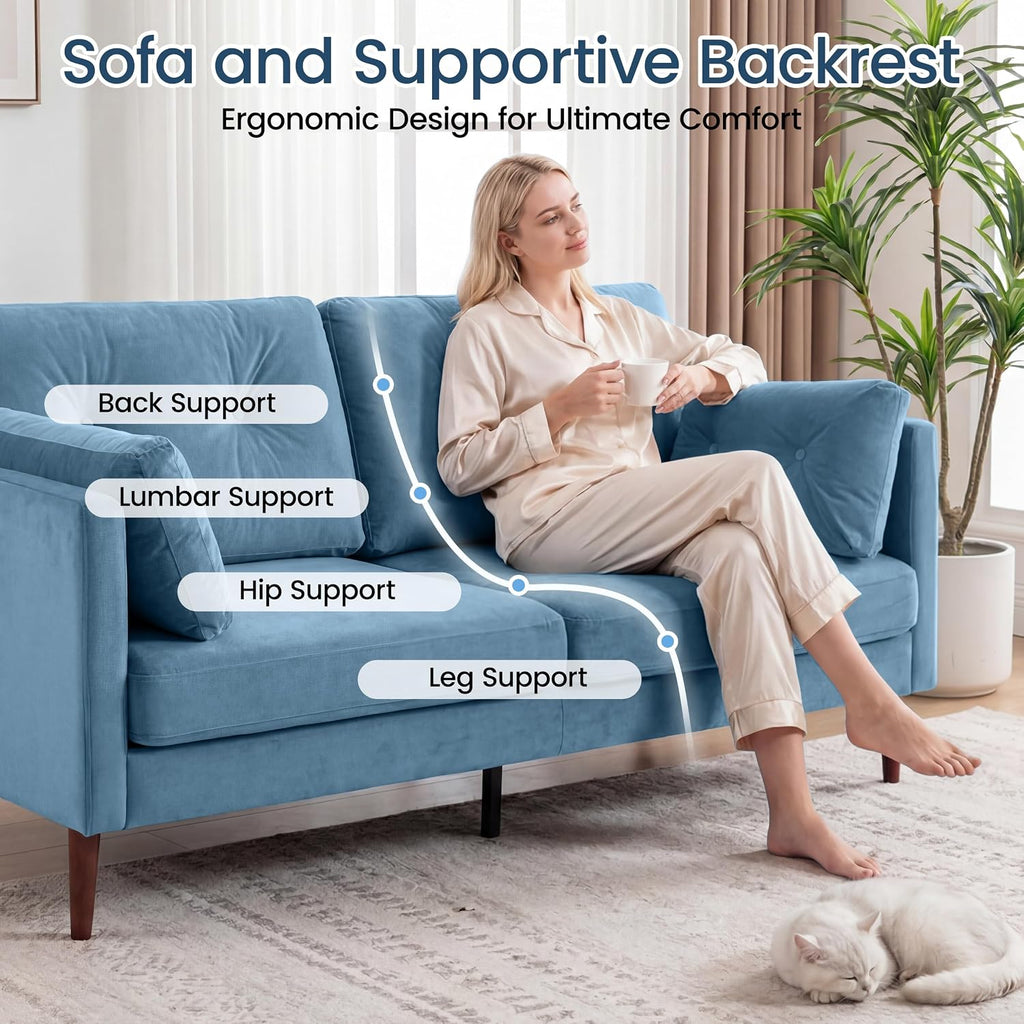 72" Loveseat Sofa Couches , Button Modern Super Soft Velvet 2-Seater Deep Seat Couch Love Seat Apartment Bedroom