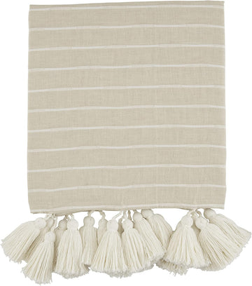 Stripe Tassel Throw Blanket, Taupe, 50" x 60"