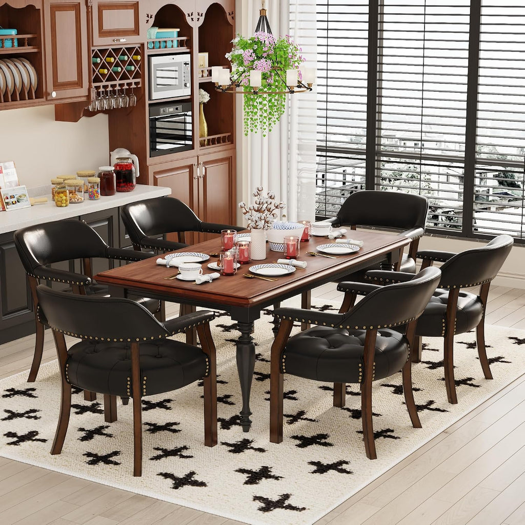 Set of 4 Faux Leather Dining Chairs with Arms, Dining Chair with Supportive Back, Game Poker Table Chairs, Caption's