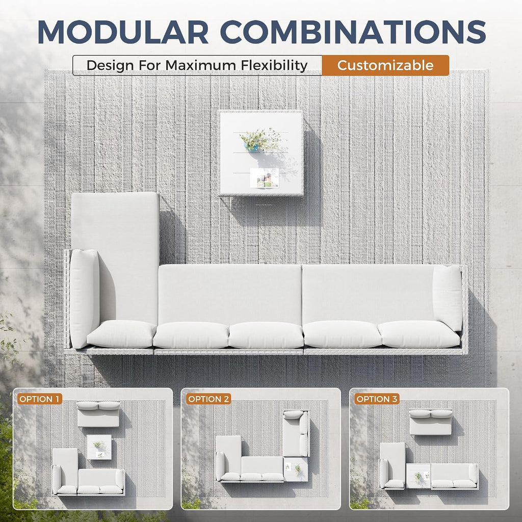 Luxury Patio Furniture Set 6 Seater Large Modular L-Shaped Outdoor Sectional with Thick Cushion & Deep Seat Oversized