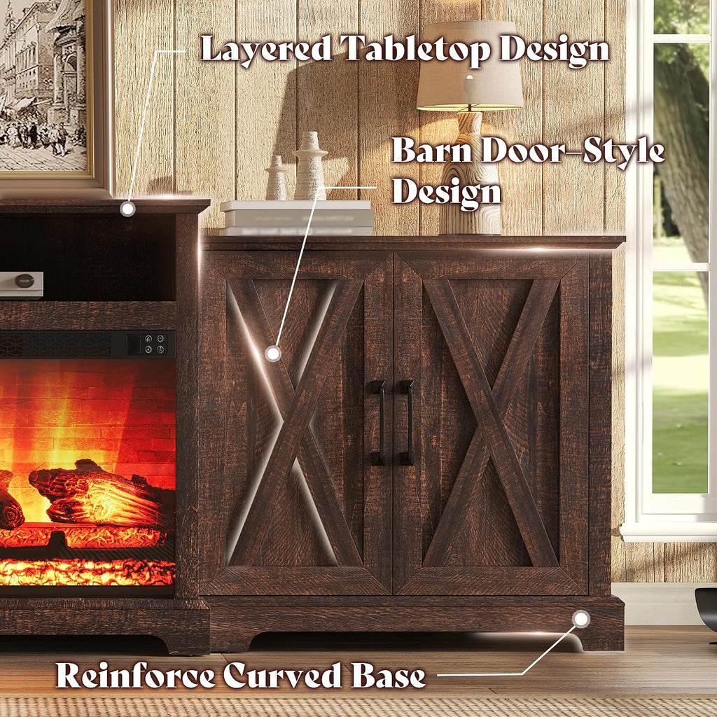 97" Large Fireplace TV Stand for TVs up to 110", Farmhouse Entertainment Center with 33" Electric Fireplace, Media