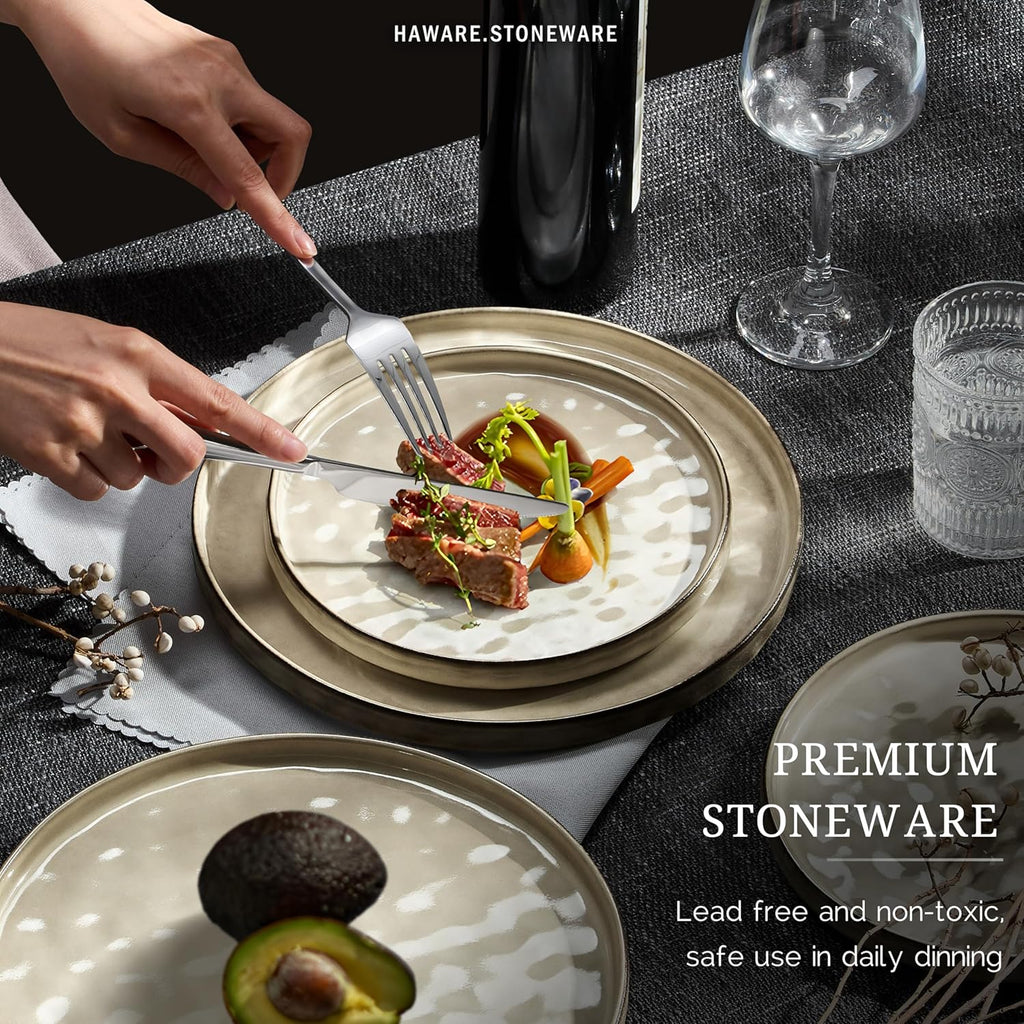 Dinnerware Sets, 12-Piece Plates and Bowls Set, Stoneware Dish Set for 4, Ceramic DinnerwareRestaurant