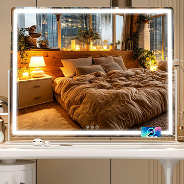 Large Vanity Mirror with Lights 34'' x 25.6'' - Touch Screen Hollywood Makeup Mirror, 3 Color Modes + Dimmable LED