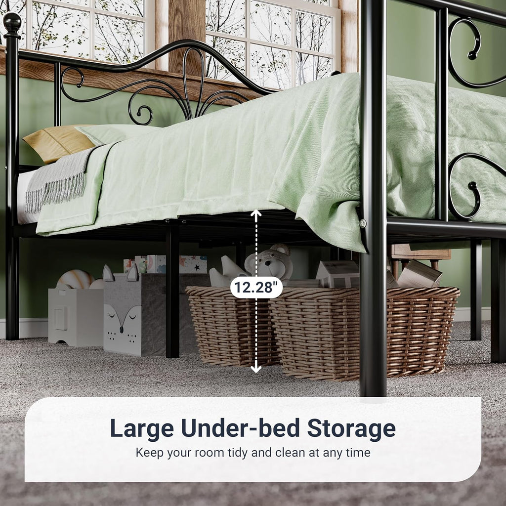 Full Bed Frame with Headboard,Metal Bed Frame with Butterfly Pattern Design Headboard & Footboard,No Box Spring