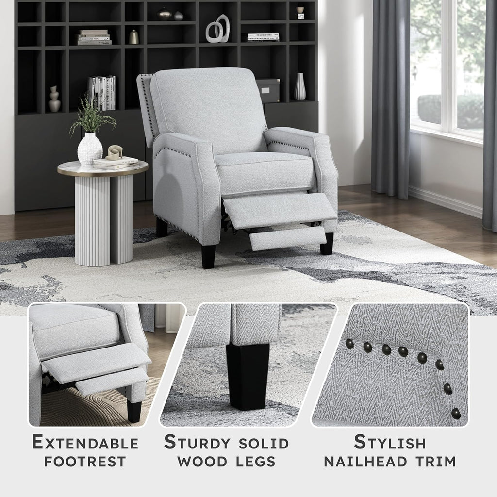 Push Back Recliner Chair, Reclining Sofa Armchair, Modern Recliner Sofa Chair with Footrest, Chenille Fabric Recliner
