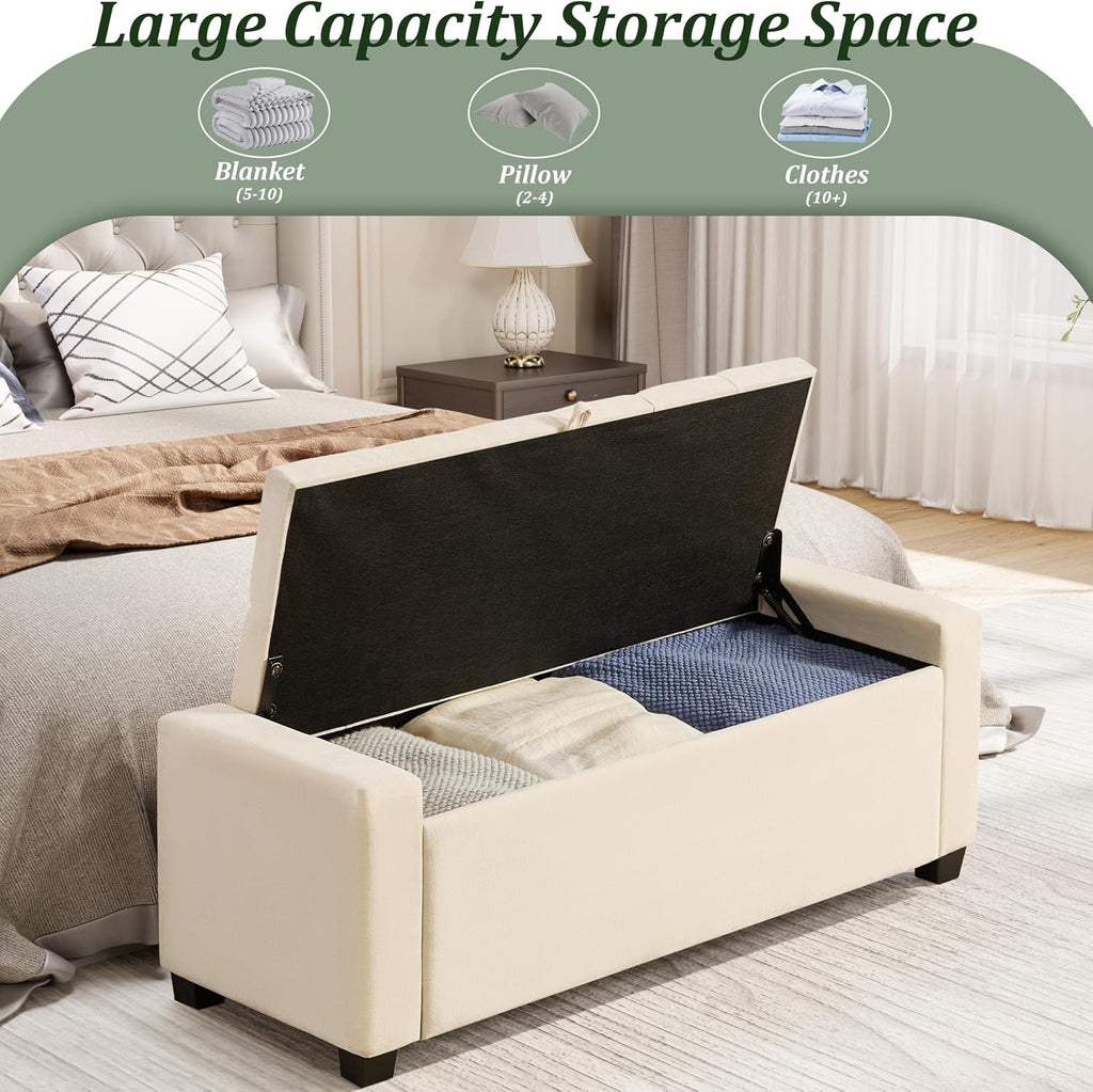 Ottoman with Storage,Tufted Storage Bench with Safety Hinge,Holds up to 350 lb,Upholstered Bench with Seating ,Linen