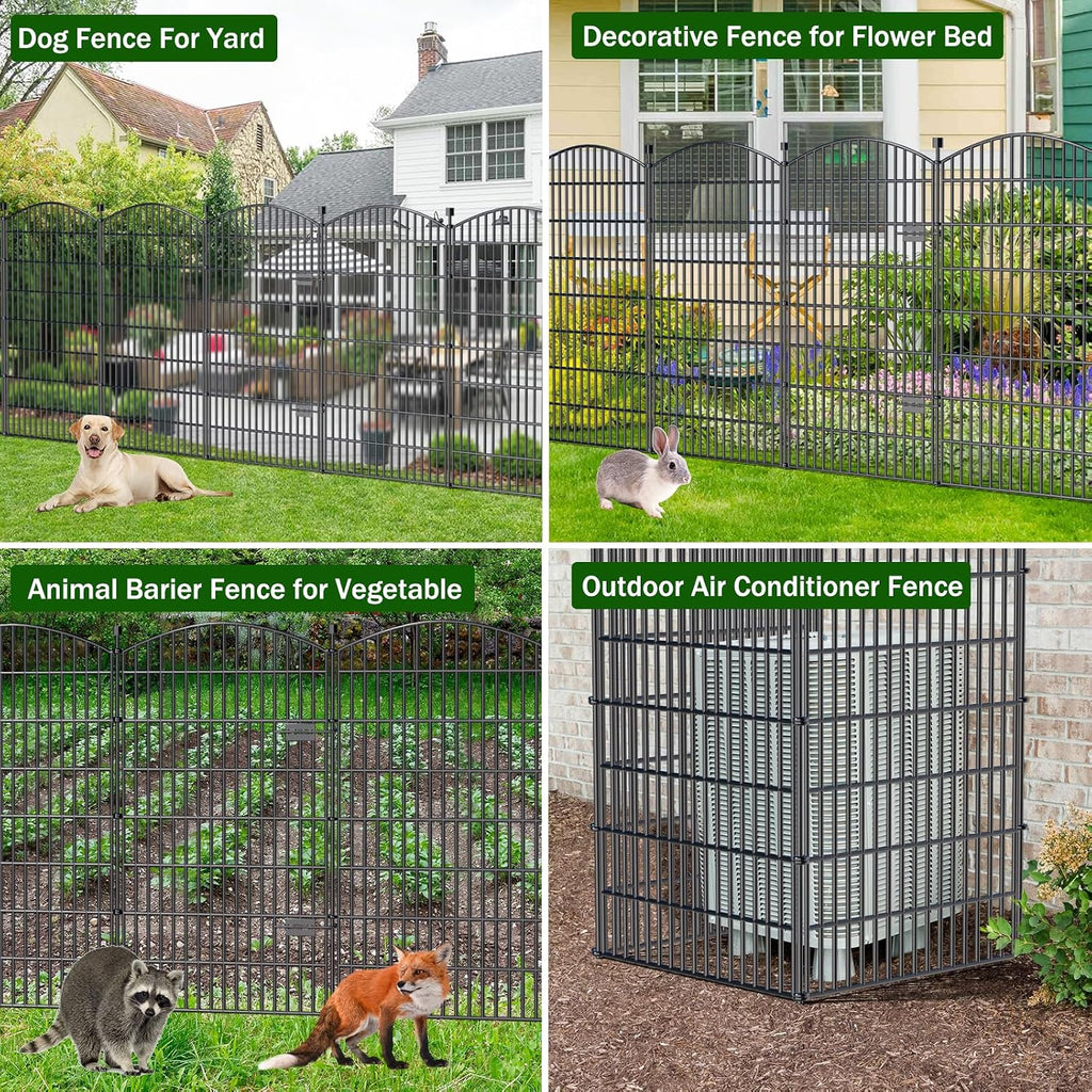 10 Panels No Dig Decorative Garden Fence with Gate - 48 in (H) x 22.6 ft (L), Dog Fence Outdoor for Yard, Rustproof