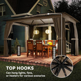 10' x 12' Outdoor Patio Gazebo, Heavy Duty Gazebo Canopy Shelter with Double Roof, Curtains, Netting, Steel Frame