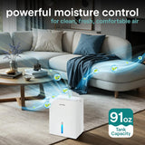 2-in-1 91 Oz Dehumidifier For Home, Bedroom, Bathroom, Basement with Removable Cylinder & Drying Base, Timer