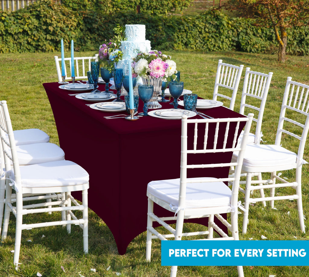 Spandex Table Cloth 2 Pack [6FT, 72Lx30Wx30H Inch, Burgundy]