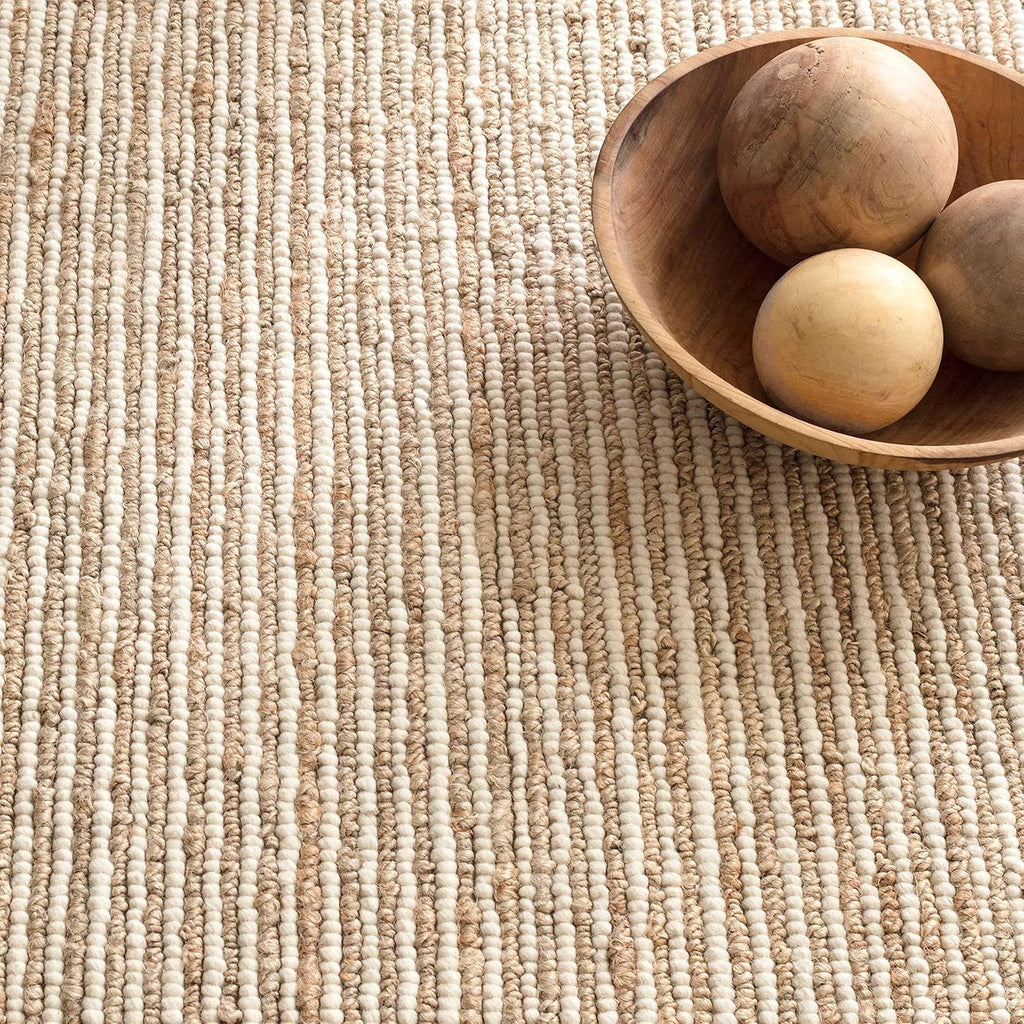 Area Rug 2x3 feet - Premium Wool and Jute Blend Handwoven Rugs - Natural Fiber Chunky Stripe Design 
