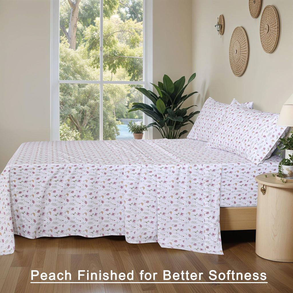 100% Cotton Organic Percale King Size Sheets Set, Obsessed Stems
