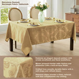 Barcelona Damask Fabric Tablecloth, 60 x 120 Inch Rectangle, Gold - No Iron, Soil Resistant Table Co