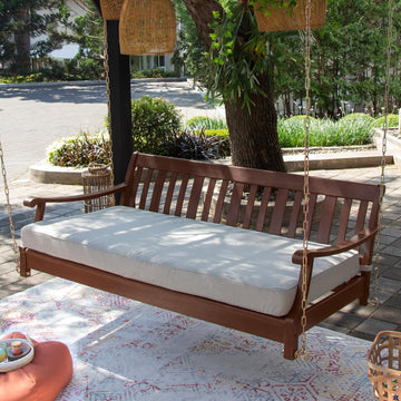 Robin Mahogany Wood 6 FT Porch Swing Bed, Upgraded Patio Porch Swing Daybed with Thick Oyster Cushion Support, 750