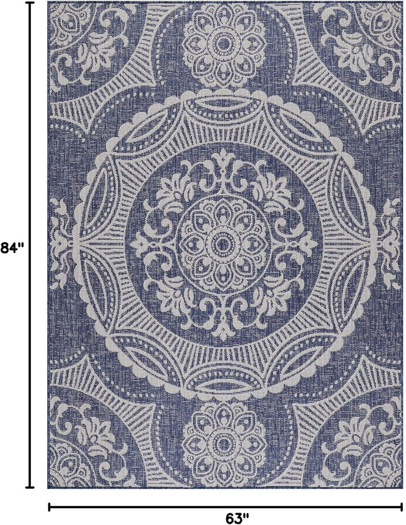 Medallion Outdoor Rug 5x7 Washable Outside Carpet for Indoor Patio Porch Waterproof Easy Cleaning No
