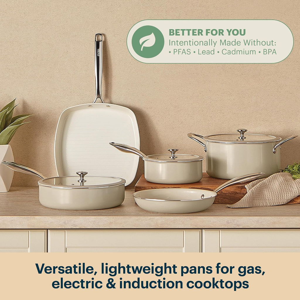 8-Piece Ceramic Cookware Set, Pots and Pans with Lids & Handles | Healthy nonstick ceramic coating, induction