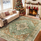 8x10 Washable Vintage Floral Medallion Area Rug, Non-Slip Carpet for Living Room Bedroom Dining Room