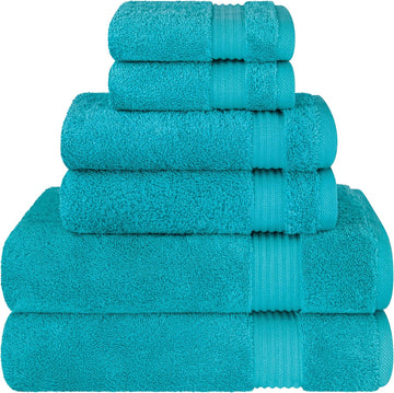 100% Cotton Turkish Towel Set, Soft Absorbent Quick Dry, 6 Piece Towel Set, Ocean Aqua
