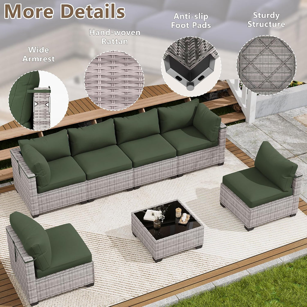 7 Piece Outdoor Patio Furniture Set, Outdoor Sectional Sofa, Wicker Rattan Patio Furniture, Patio Conversation Set