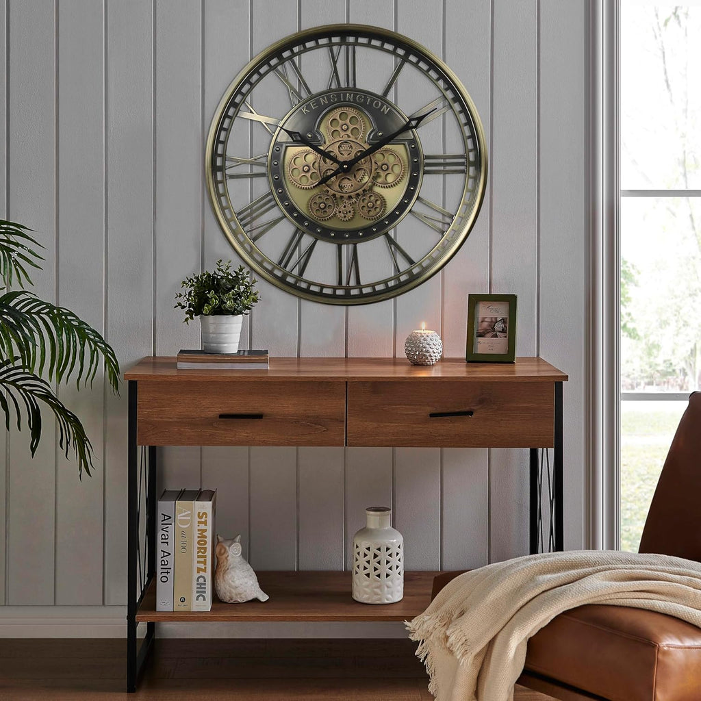 21 Inch Large Moving Gears Wall Clock for Modern Farmhouse Living Room Decor