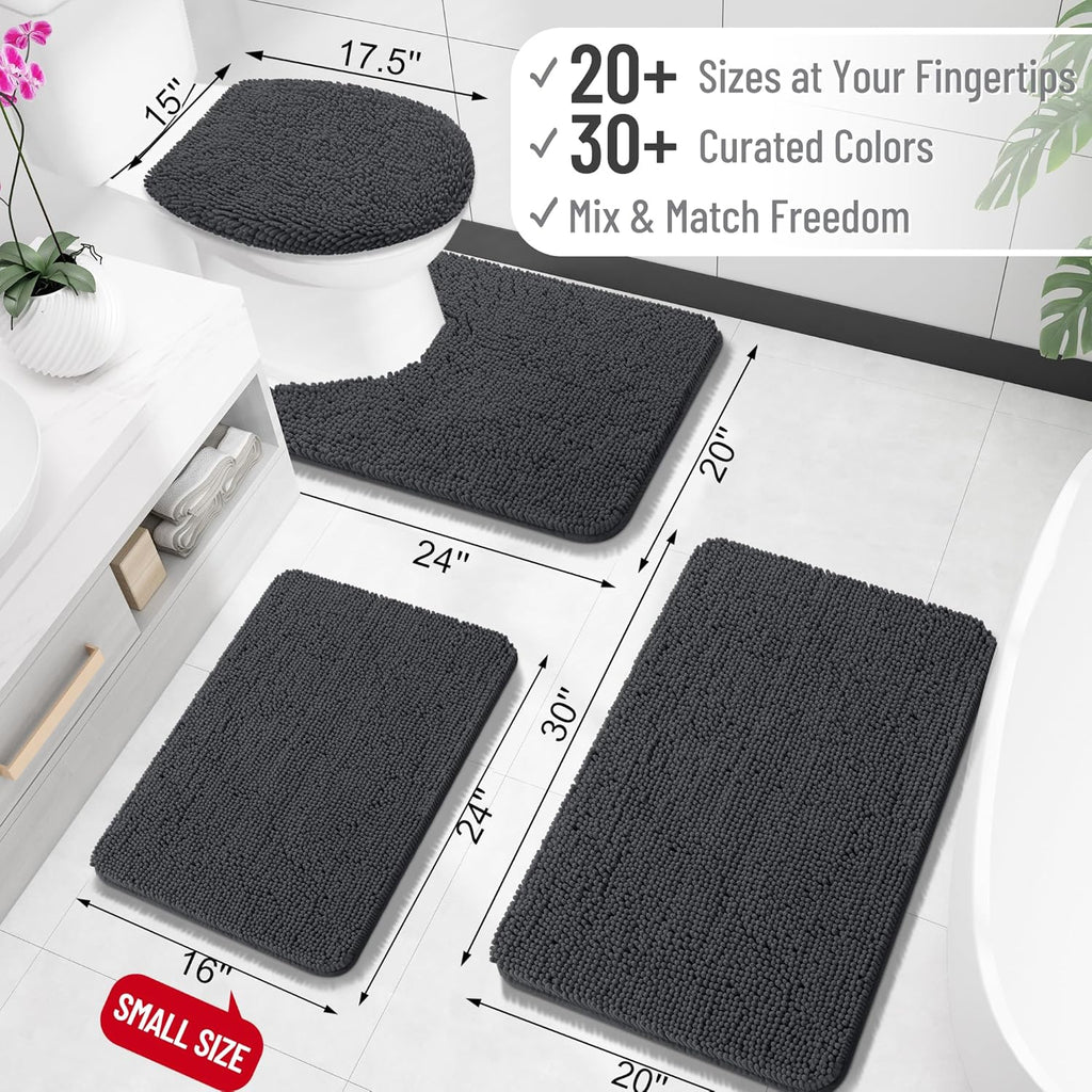 Bathroom Rugs 30x20, Extra Soft Absorbent Chenille Bath Rugs | Dark Grey, Quick-Drying Rubber Backing, Machine
