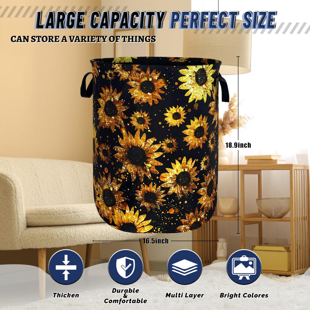Sunflowers Laundry Basket Oxford Cloth Foldable Hamper 18.9x16.5 Inch