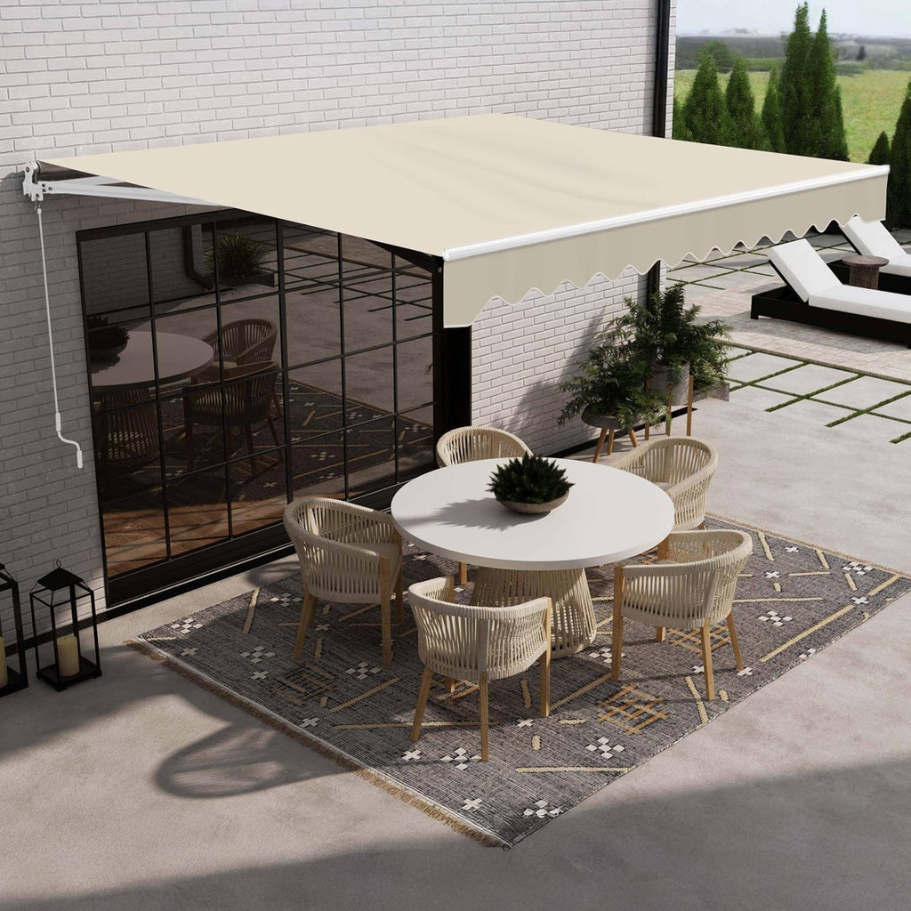 Electric Patio Awning Caribbean White Frame 13x10 Ivory | Retractable sunshade for decks and balconies