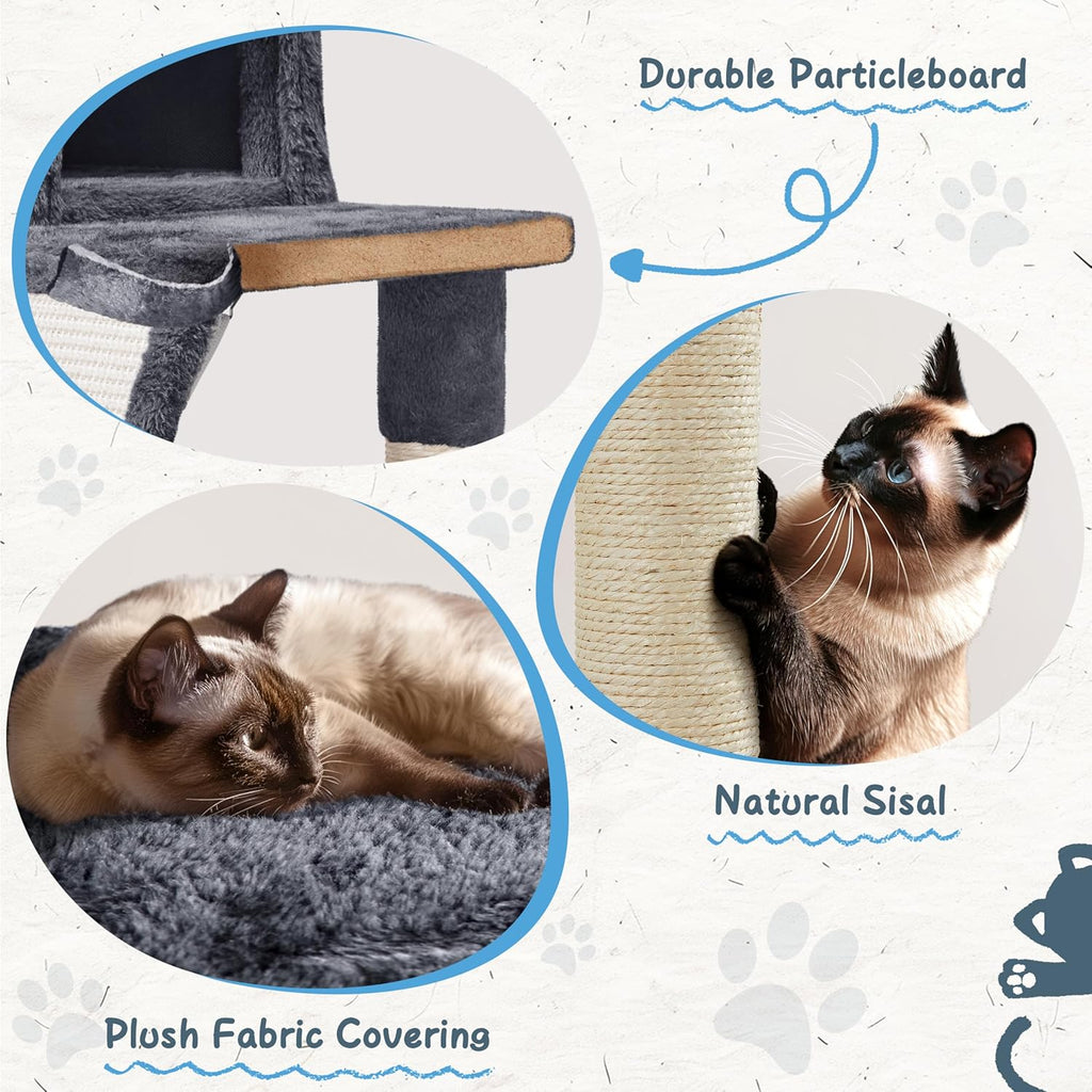 Cat Tree Tower, 40-Inch Condo with Hammock, Oversized Soft Platform, Scratching Board, Basket