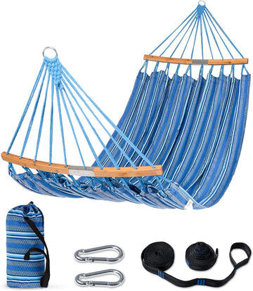 Hammocks Double Hammock with Curved Spreader Bar, Blue | Outdoor Portable Hammock with Carrying Bag & Tree Straps