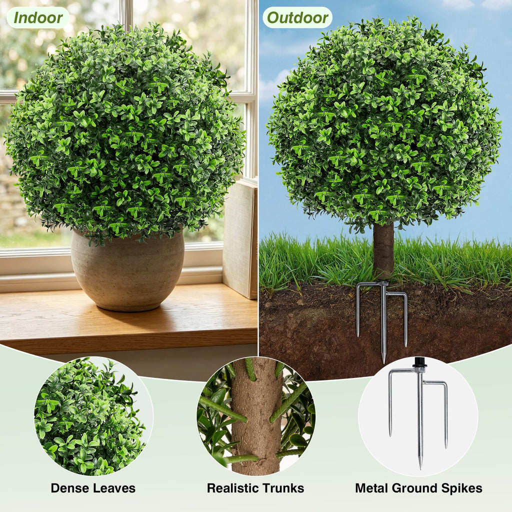 2 Pack 23.7" Artificial Boxwood Topiary Trees