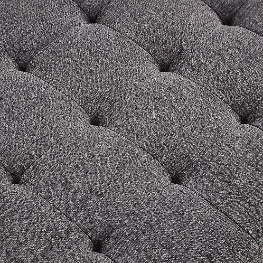 Large Square Upholstered Tufted Linen Ottoman Coffee Table, Large Footrest Ottoman with Solid Wood Shelf-Dark Gray