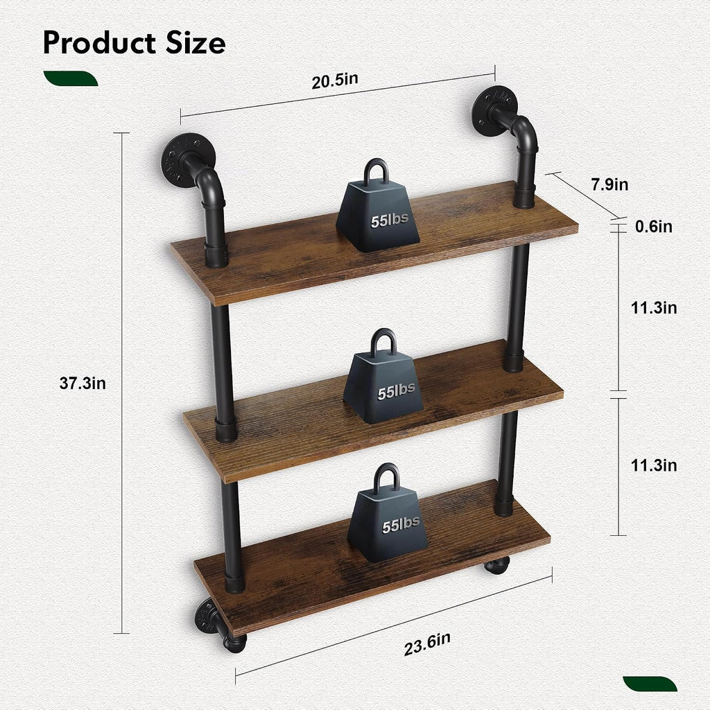 3 Tier Rustic Floating Shelves Industrial Pipe Floating Shelf | Wall Mounted for Wall, Kitchen Storage Shelves